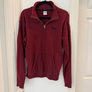 PINK Victoria's Secret Maroon Half Zip Up Sweatshirt Pullover Size Small